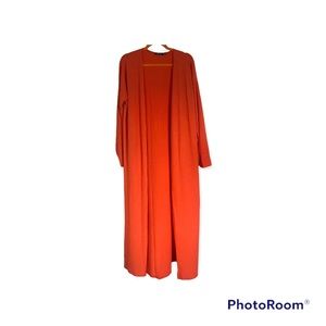 LONGLINE OPEN FRONT ORANGE RIBBED CARDIGAN SWEATER